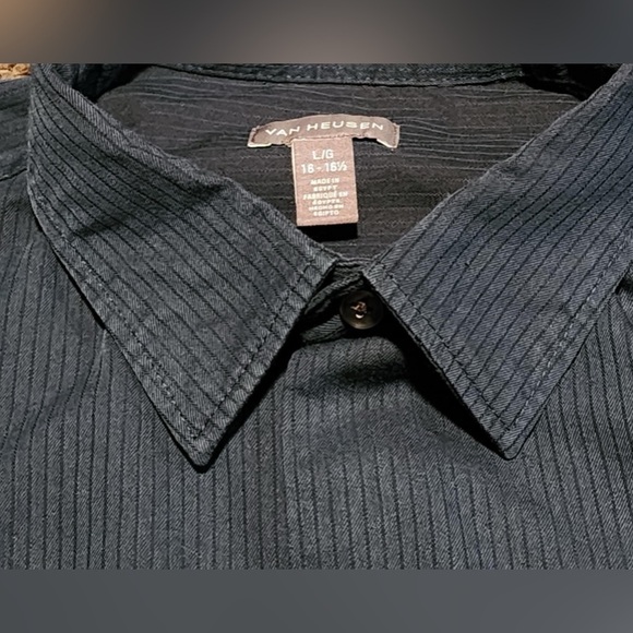 VAN HEUSEN Long Sleeve Button Down Striped Blue/Green Sz. L 16-16 1/2 EUC - Picture 4 of 6